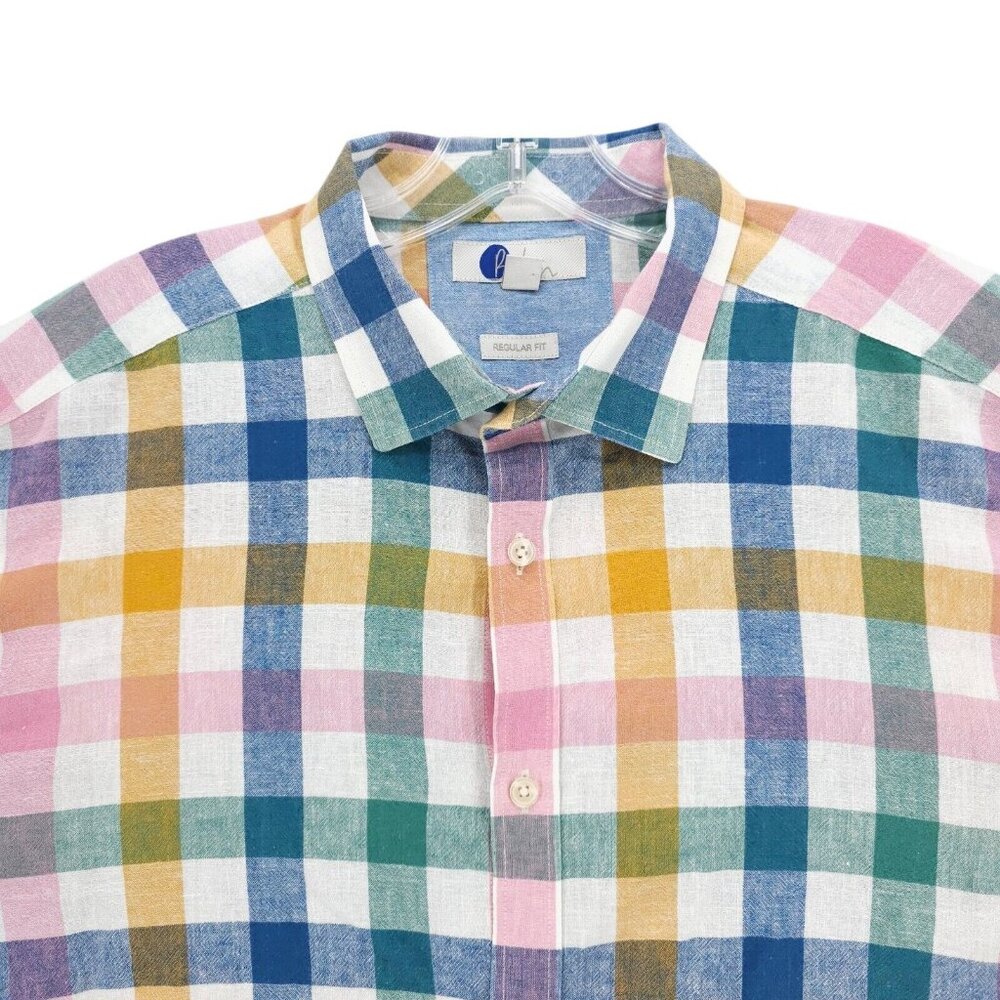 BODEN Linen Blend Men's Shirt Check Long Sleeve Button Up Woven Regular Fit XL